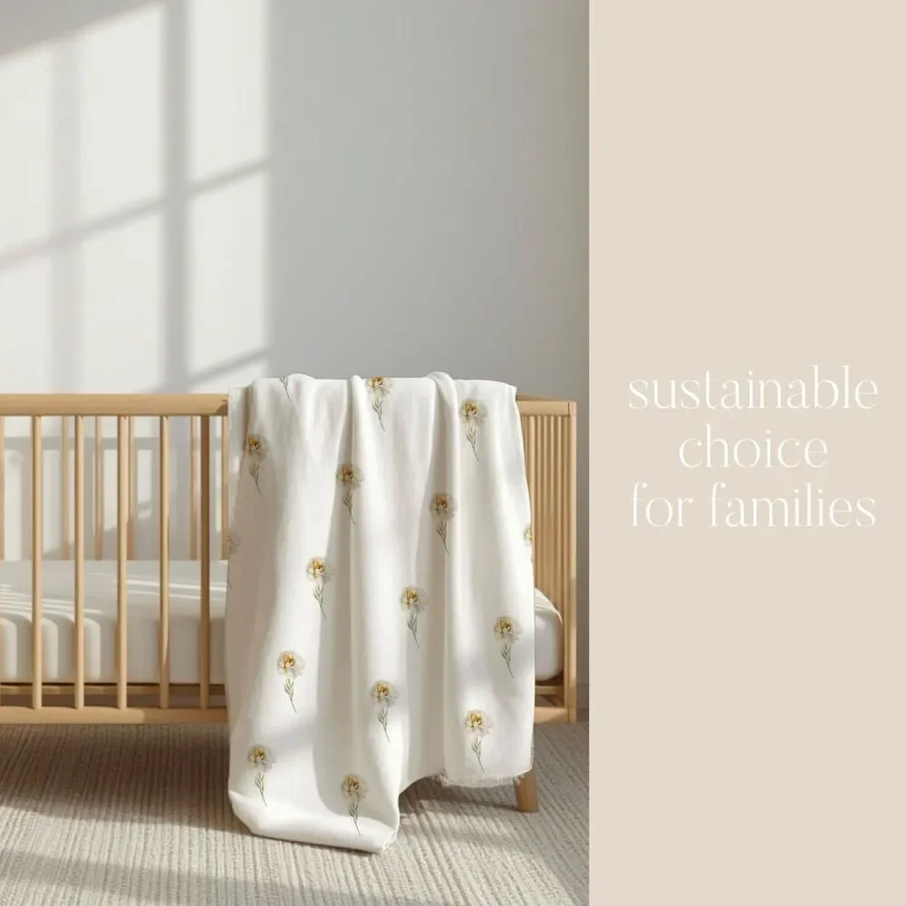 Natural Fibers Baby Blanket Handmade Organic Cotton Fabric Flower June Rose